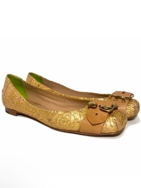 GUILLAUME HINFRAY Gold/Tan Lace Ballet Flats EU 40